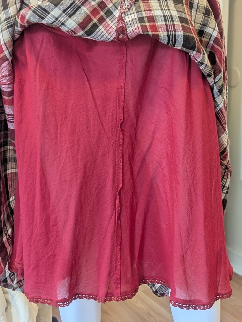 NWOT Vintage Jones New York Linen Red Plaid Circle Skirt - Picture 5 of 6